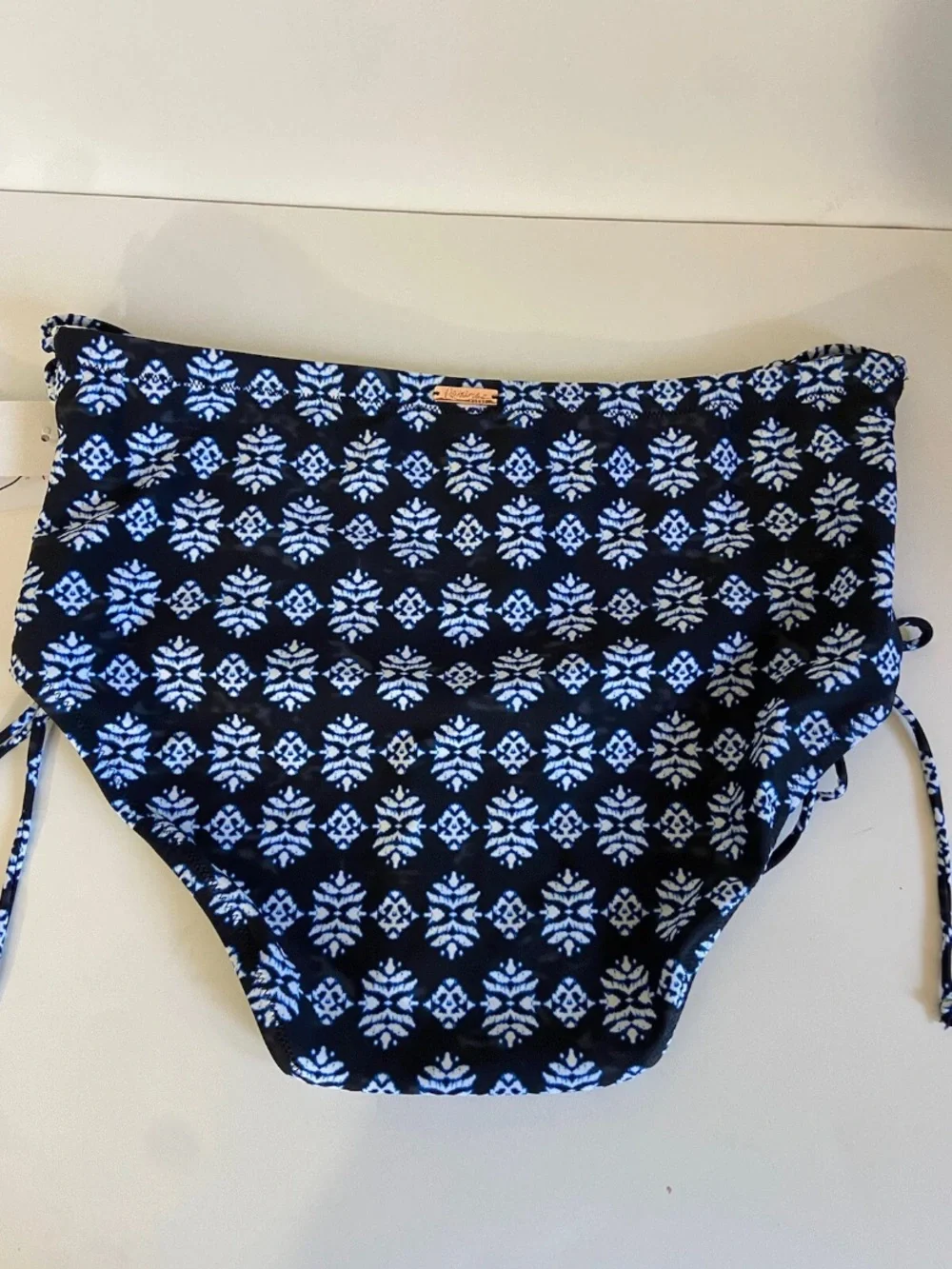 Ruched high waisted Side tie Swim Bottoms in Navy Blue & black 18